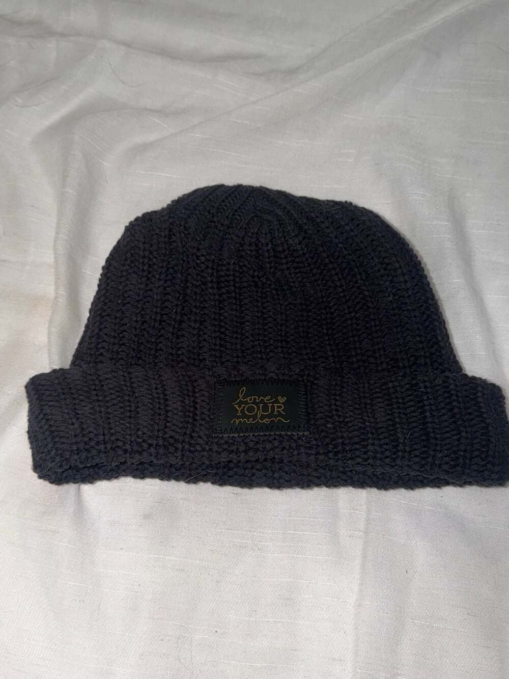 Love Your Melon Black Ribbed Knit Cuffed Beanie Hat